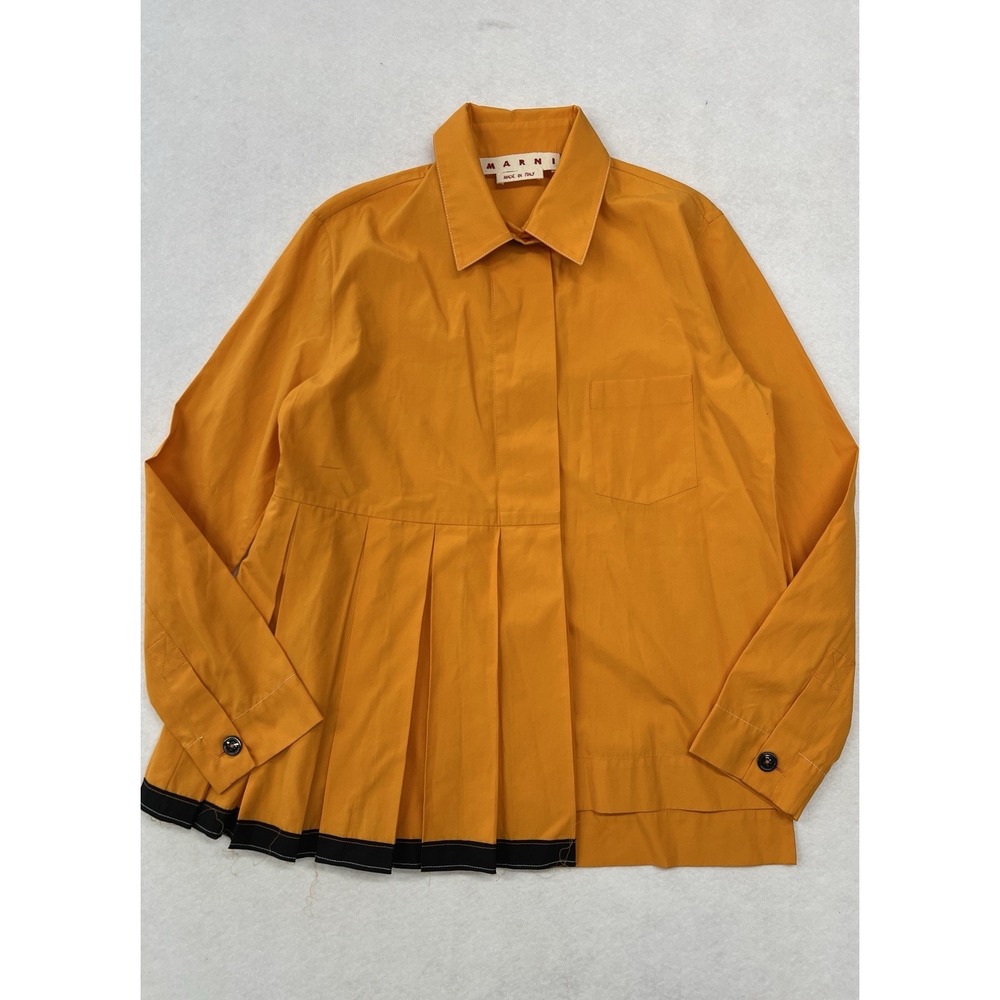Marni Orange Poplin Pleated Shirt Size 40 EUC